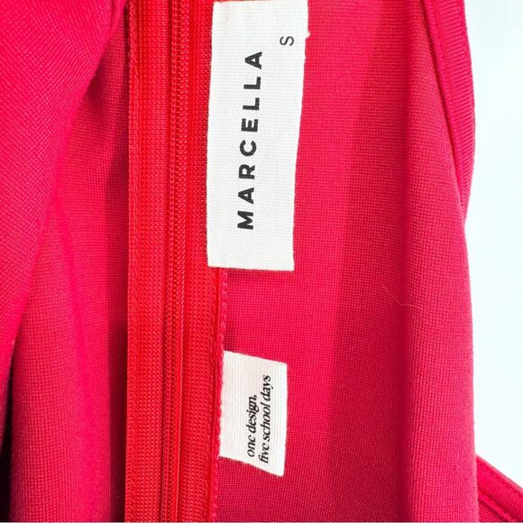 Marcella Women's Sonata Asymmetric Neckline Sheath Midi Dress Red S Glam Formal - Picture 7 of 15